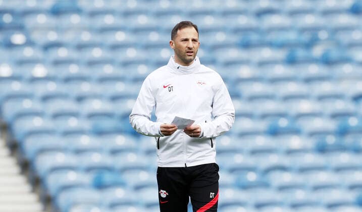 RB Leipzig - Training 04.05.2022 Glasgow, 04.05.2022, Ibrox Stadium, Fussball, UEFA Europa League, Matchday-1, Training RB Leipzig vor dem Halbfinale , RB Leipzig vs. Rangers FC Glasgow , Im Bild; Trainer Domenico Tedesco, RB Leipzig , UEFA regulations prohibit any use of photographs as image sequences and or quasi-video.