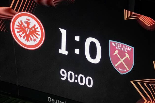 Ergebnis auf der Anzeige, Eintracht Frankfurt vs. West Ham United, Fussball, Europa League, Halbfinale, Rueckspiel, Saison 2021 2022, 05.05.2022, Eintracht Frankfurt vs. West Ham United, Fussball, Europa League, Halbfinale, Rueckspiel, Saison 2021 2022, 05.05.2022 Frankfurt am Main Copyright: xEibner-Pressefotox EP_EER