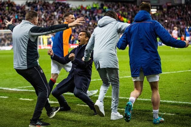 Mandatory Credit: Photo by Kirk O Rourke Rangers FC Shutterstock (12926021aj) Rangers manager Giovanni van Bronckhorst celebrates at the full time whistle during the Europa League Semi Final match against RB Leipzig at Ibrox Stadium, Glasgow. Rangers v RB Leipzig, UEFA Europa League, Semi Final, Second Leg, Football, Ibrox Stadium, Glasgow, UK - 05 May 2022 EDITORIAL USE ONLY No use with unauthorised audio, video, data, fixture lists, club league logos or live services. Online in-match use limited to 120 images, no video emulation. No use in betting, games or single club league player publications. Rangers v RB Leipzig, UEFA Europa League, Semi Final, Second Leg, Football, Ibrox Stadium, Glasgow, UK - 05 May 2022 EDITORIAL USE ONLY No use with unauthorised audio, video, data, fixture lists, club league logos or live services. Online in-match use limited to 120 images, no video emulation. No use in betting, games or single club league player publications. Copyright: xKirkxO Rourke RangersxFC Shutterstockx 12926021aj
