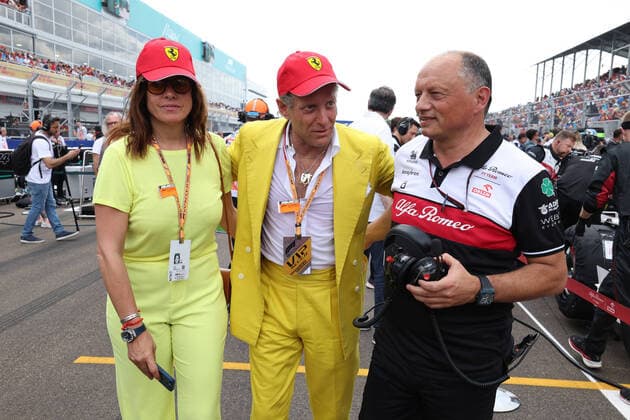VASSEUR Frederic (fra), Team Principal of Alfa Romeo F1 Team ORLEN, portrait, with Lapo Elkann, starting grid, grille de depart, during the Formula 1 Crypto.com Miami Grand Prix 2022, 5th round of the 2022 FIA Formula One World Championship, WM, Weltmeisterschaft on the Miami International Autodrome, from May 6 to 8, 2022 in Miami Gardens, Florida, United States of America - F1 - MIAMI GRAND PRIX 2022 - RACE DPPI Panoramic GOOD0088