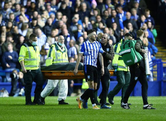 Mandatory Credit: Photo by Matt West Shutterstock (12931767x) Sam Hutchinson of Sheffield Wednesday leaves the game through injury Sheffield Wednesday v Sunderland, EFL Sky Bet League One, Play-off Semi Final, Second Leg, Football, Hillsborough, Sheffield, UK - 09 May 2022 EDITORIAL USE ONLY No use with unauthorised audio, video, data, fixture lists, club league logos or live services. Online in-match use limited to 120 images, no video emulation. No use in betting, games or single club league player publications. Sheffield Wednesday v Sunderland, EFL Sky Bet League One, Play-off Semi Final, Second Leg, Football, Hillsborough, Sheffield, UK - 09 May 2022 EDITORIAL USE ONLY No use with unauthorised audio, video, data, fixture lists, club league logos or live services. Online in-match use limited to 120 images, no video emulation. No use in betting, games or single club league player publications. Copyright: xMattxWest Shutterstockx 12931767x