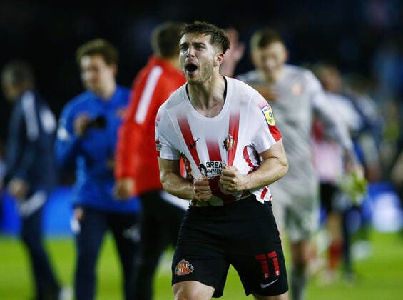 Mandatory Credit: Photo by Matt West Shutterstock (12931767aj) Lynden Gooch of Sunderland celebrates at the end of the game Sheffield Wednesday v Sunderland, EFL Sky Bet League One, Play-off Semi Final, Second Leg, Football, Hillsborough, Sheffield, UK - 09 May 2022 EDITORIAL USE ONLY No use with unauthorised audio, video, data, fixture lists, club league logos or live services. Online in-match use limited to 120 images, no video emulation. No use in betting, games or single club league player publications. Sheffield Wednesday v Sunderland, EFL Sky Bet League One, Play-off Semi Final, Second Leg, Football, Hillsborough, Sheffield, UK - 09 May 2022 EDITORIAL USE ONLY No use with unauthorised audio, video, data, fixture lists, club league logos or live services. Online in-match use limited to 120 images, no video emulation. No use in betting, games or single club league player publications. Copyright: xMattxWest Shutterstockx 12931767aj