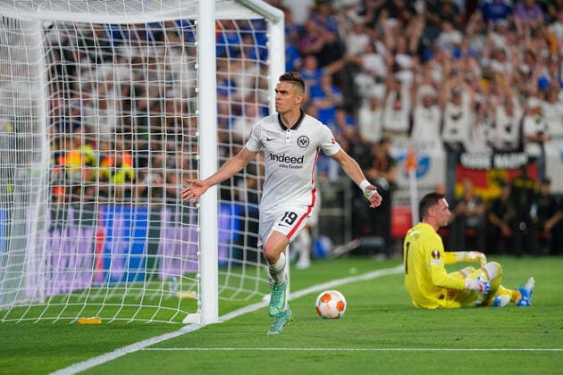 Rafael Borre (Eintracht Frankfurt, 19) bejubelt seinen Treffer zum 1-1, Eintracht Frankfurt vs. Glasgow Rangers, Fussball, Europa League, Finale, Saison 2021 2022, 18.05.2022, Eintracht Frankfurt vs. Glasgow Rangers, Fussball, Europa League, Finale, Saison 2021 2022, 18.05.2022 Sevilla Copyright: xEibner-Pressefotox EP_MBL