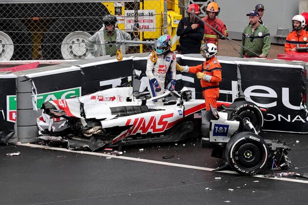 crash, accident, 47 SCHUMACHER Mick (ger), Haas F1 Team VF-22 Ferrari, action during the Formula 1 Grand Prix de Monaco 2022, 7th round of the 2022 FIA Formula One World Championship, WM, Weltmeisterschaft on the Circuit de Monaco, from May 27 to 29, 2022 in Monte-Carlo, Monaco - F1 - MONACO GRAND PRIX 2022 - Race DPPI Panoramic 0012201908131