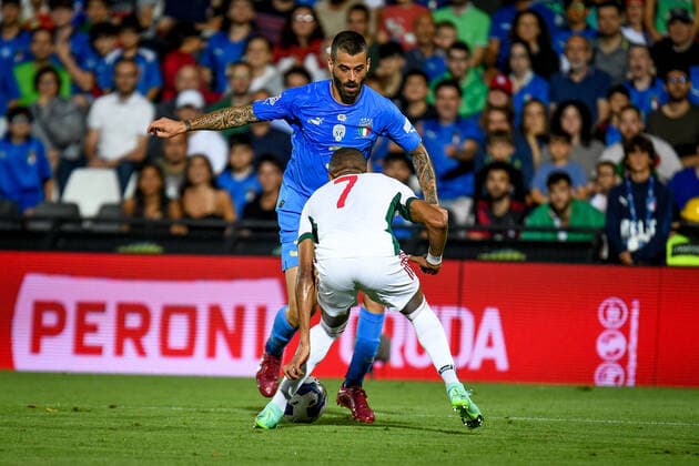 June 7, 2022, Cesena, Italy: Cesena, Italy, Dino Manuzzi stadium, June 07, 2022, Italy s Leonardo Spinazzola in action against Hungary s Loic Nego during Italy vs Hungary - football UEFA Nations League match. football UEFA Nations League match - Italy vs Hungary, Cesena, Italy - ZUMAl164 20220607_zsa_l164_023 Copyright: xEttorexGriffonix