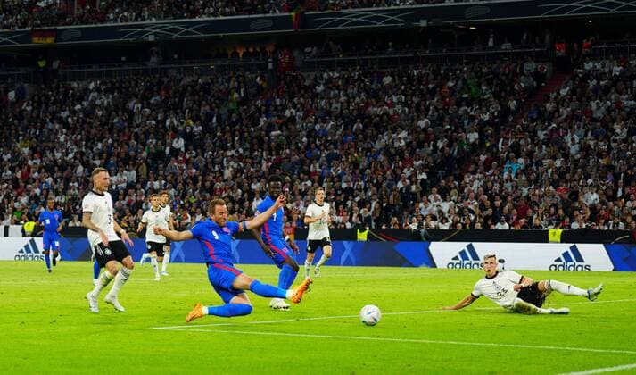 Mandatory Credit: Photo by Javier Garcia Shutterstock (12975315w) Harry Kane of England has this shot brilliantly saved by Germany goalkeeper Manuel Neuer Germany v England, UEFA Nations League, Group C, International Football, Allianz Arena, Munich, Germany - 07 Jun 2022 EDITORIAL USE ONLY No use with unauthorised audio, video, data, fixture lists, club league logos or live services. Online in-match use limited to 120 images, no video emulation. No use in betting, games or single club league player publications. Germany v England, UEFA Nations League, Group C, International Football, Allianz Arena, Munich, Germany - 07 Jun 2022 EDITORIAL USE ONLY No use with unauthorised audio, video, data, fixture lists, club league logos or live services. Online in-match use limited to 120 images, no video emulation. No use in betting, games or single club league player publications. Copyright: xJavierxGarcia Shutterstockx 12975315w