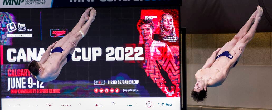 June 12, 2022, Calgary, AB, CANADA: Manuel Borowski and Maxwell Weinrich, of the United States, compete in the FINA Diving Grand Prix Mens Open 3m Synchro Finals in Calgary, Alta., Sunday, June 12, 2022. Manuel Borowski, Maxwell Weinrich, - ZUMAc35_ 20220612_zaf_c35_062 Copyright: xJeffxMcintoshx