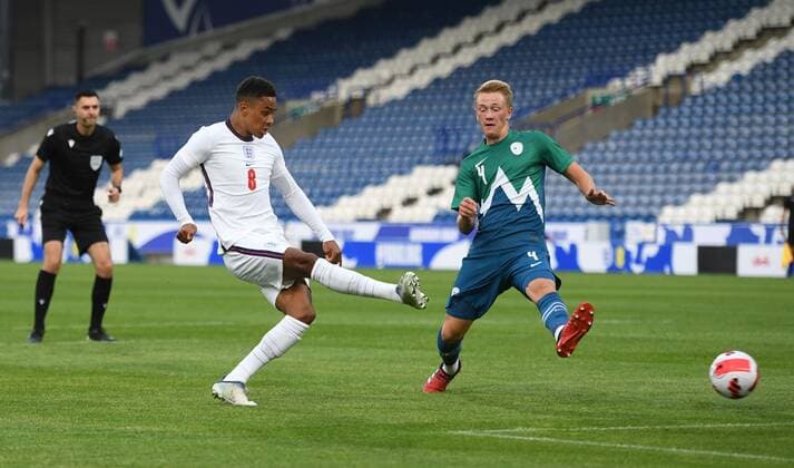 Mandatory Credit: Photo by Anna Gowthorpe Shutterstock (12983338k) Jacob Ramsey of England has a shot on goal England U21, U 21 v Slovenia U21, UEFA U21 European Championship, EM, Europameisterschaft 2023 Qualifying, Group G, International Football, John Smith s Stadium, Huddersfield, UK - 13 Jun 2022 EDITORIAL USE ONLY No use with unauthorised audio, video, data, fixture lists, club league logos or live services. Online in-match use limited to 120 images, no video emulation. No use in betting, games or single club league player publications. England U21 v Slovenia U21, UEFA U21 European Championship 2023 Qualifying, Group G, International Football, John Smith s Stadium, Huddersfield, UK - 13 Jun 2022 EDITORIAL USE ONLY No use with unauthorised audio, video, data, fixture lists, club league logos or live services. Online in-match use limited to 120 images, no video emulation. No use in betting, games or single club league player publications. Copyright: xAnnaxGowthorpe Shutterstockx 12983338k