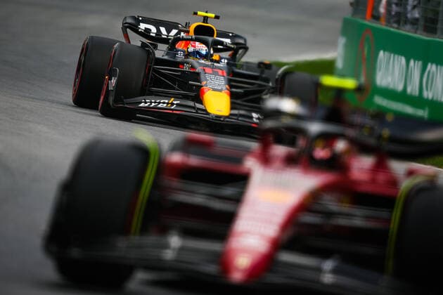11 PEREZ Sergio (mex), Red Bull Racing RB18, 55 SAINZ Carlos (spa), Scuderia Ferrari F1-75, action during the Formula 1 AWS Grand Prix du Canada 2022, 9th round of the 2022 FIA Formula One World Championship, WM, Weltmeisterschaft on the Circuit Gilles Villeneuve, from June 17 to 19, 2022 in Montreal, Canada - F1 - CANADIAN GRAND PRIX 2022 DPPI Panoramic 20220617_GOOD0753