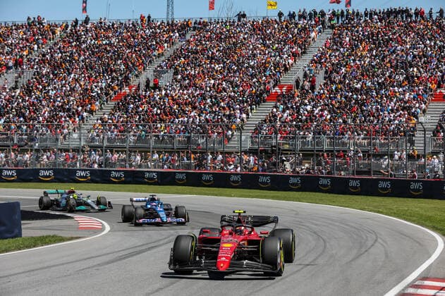 55 SAINZ Carlos (spa), Scuderia Ferrari F1-75, action 14 ALONSO Fernando (spa), Alpine F1 Team A522, action during the Formula 1 AWS Grand Prix du Canada 2022, 9th round of the 2022 FIA Formula One World Championship, WM, Weltmeisterschaft on the Circuit Gilles Villeneuve, from June 17 to 19, 2022 in Montreal, Canada - F1 - CANADIAN GRAND PRIX 2022 - RACE DPPI Panoramic AV6_8256