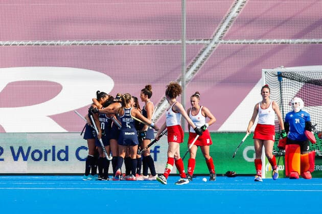 July 7, 2022, TERRASSA, BARCELONA, SPAIN: Julieta Jankunas of Argentina celebrates a goal during the FIH Hockey Women s World Cup 2022, Pool C, hockey match played between Argentina v Canada at Estadi Olimpic on July 06, 2022, in Terrassa, Barcelona, Spain. TERRASSA SPAIN - ZUMAa181 20220707_zaa_a181_002 Copyright: xIrinaxR.xHx