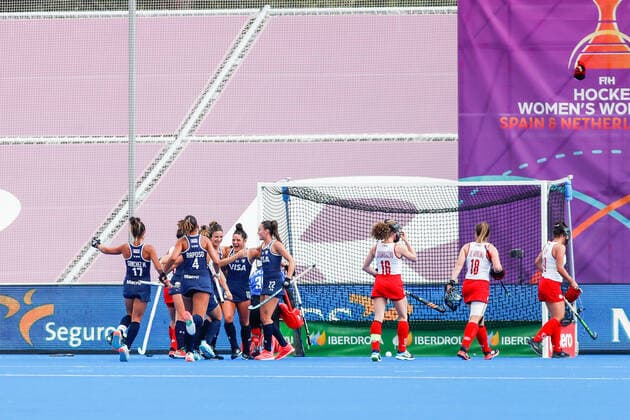 July 7, 2022, TERRASSA, BARCELONA, SPAIN: Victoria Granatto of Argentina celebrates a goal during the FIH Hockey Women s World Cup 2022, Pool C, hockey match played between Argentina v Canada at Estadi Olimpic on July 06, 2022, in Terrassa, Barcelona, Spain. TERRASSA SPAIN - ZUMAa181 20220707_zaa_a181_008 Copyright: xIrinaxR.xHx