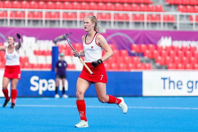 July 7, 2022, TERRASSA, BARCELONA, SPAIN: Anna Mollenhauer of Canada in action during the FIH Hockey Women s World Cup 2022, Pool C, hockey match played between Argentina v Canada at Estadi Olimpic on July 06, 2022, in Terrassa, Barcelona, Spain. TERRASSA SPAIN - ZUMAa181 20220707_zaa_a181_009 Copyright: xIrinaxR.xHx