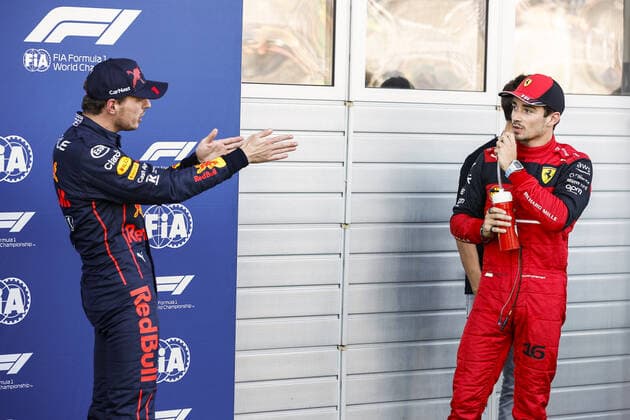 VERSTAPPEN Max (ned), Red Bull Racing RB18, portrait LECLERC Charles (mco), Scuderia Ferrari F1-75, portrait during the Formula 1 Rolex Grosser Preis Von Osterreich 2022, 2022 Austrian Grand Prix, 11th round of the 2022 FIA Formula One World Championship, WM, Weltmeisterschaft from July 8 to 10, 2022 on the Red Bull Ring, in Spielberg, Austria - F1 - AUSTRIAN GRAND PRIX 2022 DPPI Panoramic 00122026__R3_1329_1