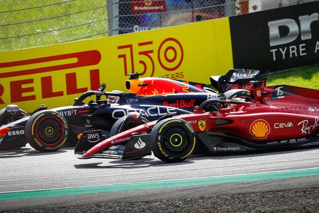 01 VERSTAPPEN Max (nld), Red Bull Racing RB18, 16 LECLERC Charles (mco), Scuderia Ferrari F1-75, action during the Formula 1 Rolex Grosser Preis Von Osterreich 2022, 2022 Austrian Grand Prix, 11th round of the 2022 FIA Formula One World Championship, WM, Weltmeisterschaft from July 8 to 10, 2022 on the Red Bull Ring, in Spielberg, Austria - F1 - AUSTRIAN GRAND PRIX 2022 - RACE DPPI Panoramic 00122027__V2_3593
