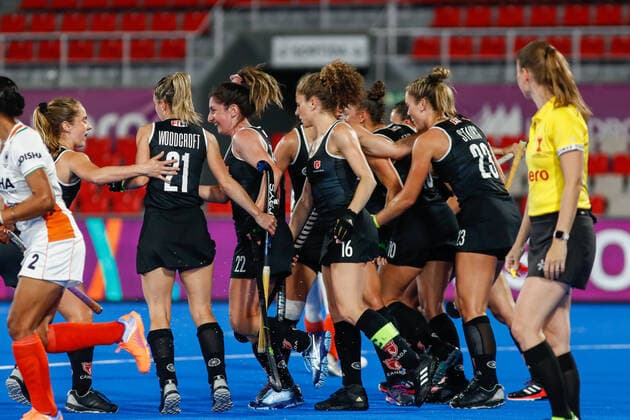 July 11, 2022, TERRASSA, BARCELONA, SPAIN: Madeline Secco of Canada celebrates a goal during the FIH Hockey Women s World Cup 2022, 9th - 16th, hockey match played between Canada and India at Estadi Olimpic on July 11, 2022, in Terrassa, Barcelona, Spain. TERRASSA SPAIN - ZUMAa181 20220711_zaa_a181_075 Copyright: xIrinaxR.xHx