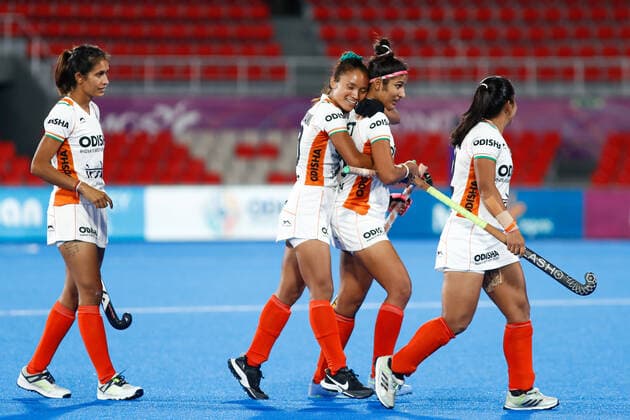 July 12, 2022, TERRASSA, BARCELONA, SPAIN: Players of India celebrate after winning during the FIH Hockey Women s World Cup 2022, 9th - 16th, hockey match played between Canada and India at Estadi Olimpic on July 11, 2022, in Terrassa, Barcelona, Spain. TERRASSA SPAIN - ZUMAa181 20220712_zaa_a181_021 Copyright: xIrinaxR.xHx
