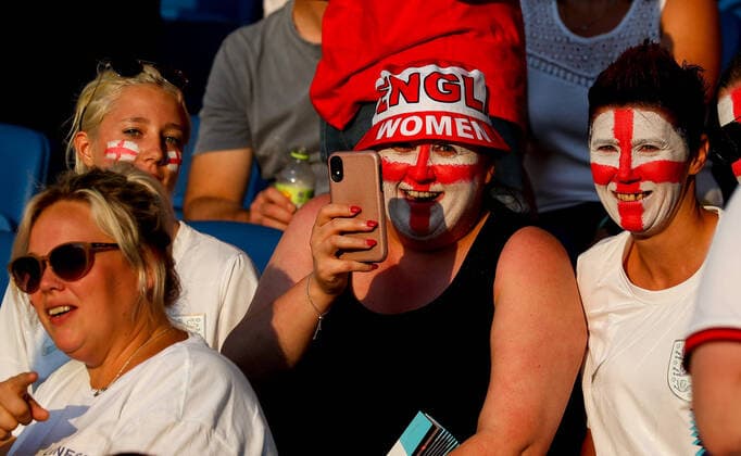 Mandatory Credit: Photo by Andrew Fosker Shutterstock (13038840de) supporters England v Spain, Womens UEFA European Championship, EM, Europameisterschaft Quarter Final, Football, American Express Community Stadium, Brighton, UK - 20 Jul 2022 EDITORIAL USE ONLY No use with unauthorised audio, video, data, fixture lists (outside the EU), club league logos or live services. Online in-match use limited to 45 images (+15 in extra time). No use to emulate moving images. No use in betting, games or single club league player publications services. England v Spain, Womens UEFA European Championship, Quarter Final, Football, American Express Community Stadium, Brighton, UK - 20 Jul 2022 EDITORIAL USE ONLY No use with unauthorised audio, video, data, fixture lists (outside the EU), club league logos or live services. Online in-match use limited to 45 images (+15 in extra time). No use to emulate moving images. No use in betting, games or Copyright: xAndrewxFosker Shutterstockx 13038840de