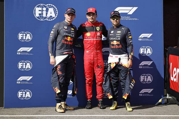 VERSTAPPEN Max (ned), Red Bull Racing RB18, portrait, LECLERC Charles (mco), Scuderia Ferrari F1-75, portrait, PEREZ Sergio (mex), Red Bull Racing RB18, portrait during the Formula 1 Lenovo Grand Prix de France, French Grand Prix 2022, 12th round of the 2022 FIA Formula One World Championship, WM, Weltmeisterschaft from July 22 to 24, 2022 on the Circuit Paul Ricard, in Le Castellet, France - F1 - FRENCH GRAND PRIX 2022 DPPI Panoramic 0012202805657 2