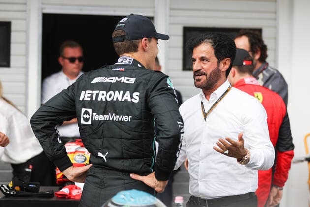 BEN SULAYEM Mohammed (uae), President of the FIA, RUSSELL George (gbr), Mercedes AMG F1 Team W13, portrait during the Formula 1 Aramco Magyar Nagydij 2022, Hungarian Grand Prix 2022, 12th round of the 2022 FIA Formula One World Championship, WM, Weltmeisterschaft from July 28 to 31, 2022 on the Hungaroring, in Mogyorod, Hungary - F1 - HUNGARIAN GRAND PRIX 2022 DPPI Panoramic 00122030_AV6_7329