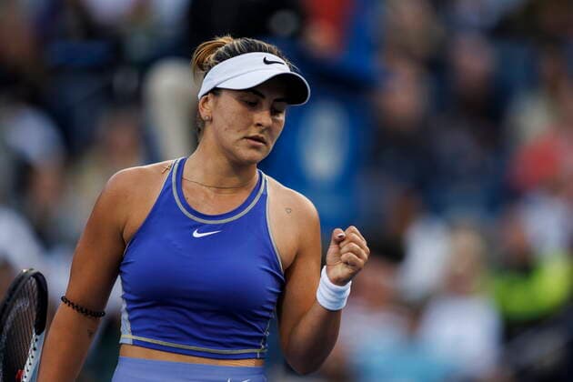 August 9, 2022, Toronto, ON, CANADA: Bianca Andreescu, of Canada, celebrates a point against Daria Kasatkina, of Russia, during tennis action at the National Bank Open in Toronto Tuesday, Aug. 9, 2022. Canada News - August 9, 2022 - ZUMAc35_ 20220809_zaf_c35_184 Copyright: xColexBurstonx