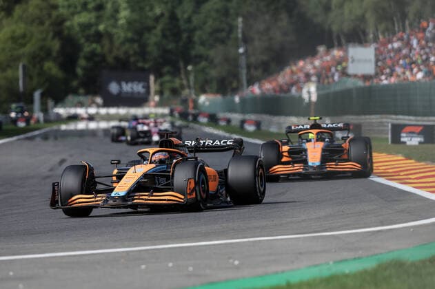 03 RICCIARDO Daniel (aus), McLaren F1 Team MCL36, action 04 NORRIS Lando (gbr), McLaren F1 Team MCL36, action during the Formula 1 Rolex Belgian Grand Prix 2022, 14th round of the 2022 FIA Formula One World Championship, WM, Weltmeisterschaft from August 26 to 28, 2022 on the Circuit de Spa-Francorchamps, in Francorchamps, Belgium - F1 - BELGIAN GRAND PRIX 2022 - RACE DPPI Panoramic G00D8165