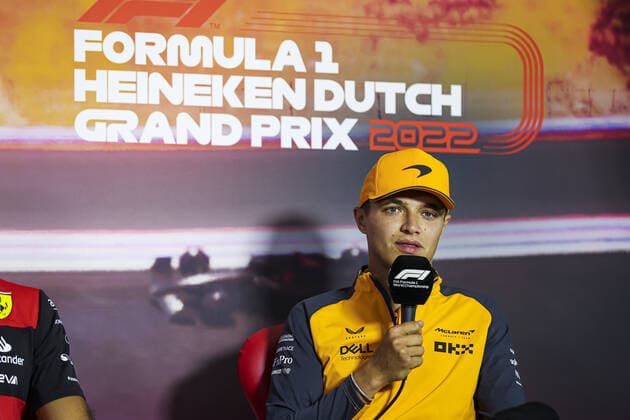 NORRIS Lando (gbr), McLaren F1 Team MCL36, portrait, press conference, PK, Pressekonferenz during the Formula 1 Heineken Dutch Grand Prix 2022, 15th round of the 2022 FIA Formula One World Championship, WM, Weltmeisterschaft from September 2 to 4, 2022 on the Zandvoort Circuit, in Netherlands, Belgium - F1 - DUTCH GRAND PRIX 2022 DPPI Panoramic 00122035_AV6_4186.JPG_