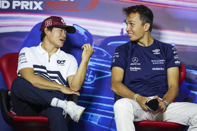 TSUNODA Yuki (jap), Scuderia AlphaTauri AT03, ALBON Alexander (tha), Williams Racing FW44, portrait, press conference, PK, Pressekonferenz during the Formula 1 Heineken Dutch Grand Prix 2022, 15th round of the 2022 FIA Formula One World Championship, WM, Weltmeisterschaft from September 2 to 4, 2022 on the Zandvoort Circuit, in Netherlands, Belgium - F1 - DUTCH GRAND PRIX 2022 DPPI Panoramic 00122035_AV6_4236.JPG_