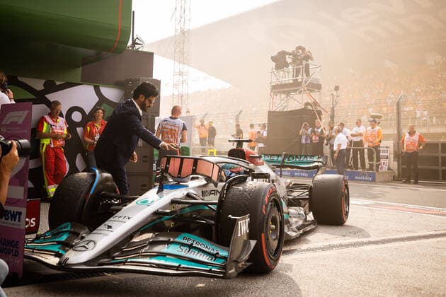 BEN SULAYEM Mohammed (uae), President of the FIA, portrait RUSSELL George (gbr), Mercedes AMG F1 Team W13, portrait at the Parc fermà during the Formula 1 Heineken Dutch Grand Prix 2022, 15th round of the 2022 FIA Formula One World Championship, WM, Weltmeisterschaft from September 2 to 4, 2022 on the Zandvoort Circuit, in Netherlands, Belgium - F1 - DUTCH GRAND PRIX 2022 DPPI Panoramic 00122036_GH_21256