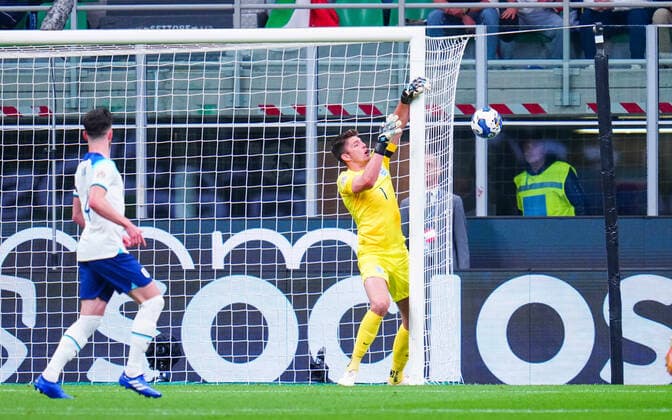Mandatory Credit: Photo by Javier Garcia Shutterstock (13413805ae) Goalkeeper Nick Pope of England saves from Gianluca Scamacca of Italy Italy v England, UEFA Nations League, Group A3, International Football, Stadio Giuseppe Meazza, Milan, Italy - 23 Sep 2022 EDITORIAL USE ONLY No use with unauthorised audio, video, data, fixture lists, club league logos or live services. Online in-match use limited to 120 images, no video emulation. No use in betting, games or single club league player publications. Italy v England, UEFA Nations League, Group A3, International Football, Stadio Giuseppe Meazza, Milan, Italy - 23 Sep 2022 EDITORIAL USE ONLY No use with unauthorised audio, video, data, fixture lists, club league logos or live services. Online in-match use limited to 120 images, no video emulation. No use in betting, games or single club league player publications. Copyright: xJavierxGarcia Shutterstockx 13413805ae