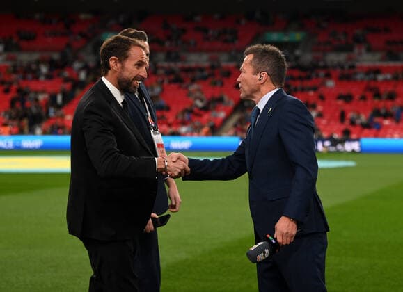 Fussball, Herren, Saison 2022 23, Nations League (Liga A, Gruppe 3, 6. Spieltag) in London, England - Deutschland, v. l. Trainer Gareth Southgate (England), TV-Experte Lothar Matthäus (RTL) vor dem Spiel, 26.09. 2022, Copyright: xMatthiasxKochx