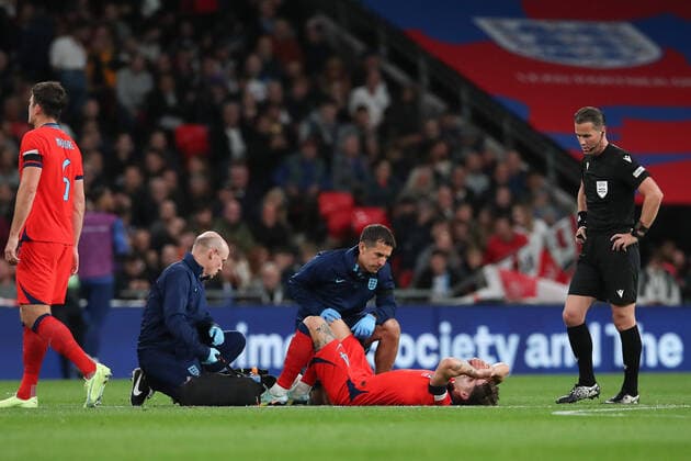 Mandatory Credit: Photo by Matt Impey Shutterstock (13422173r) John Stones of England injured and dejected England v Germany, Football, UEFA Nations Cup, Wembley Stadium, Wembley, London, UK - 26 09 2022 Editorial use only England v Germany, Football, UEFA Nations Cup, Wembley Stadium, Wembley, London, UK - 26 09 2022 Editorial use only Copyright: xMattxImpey Shutterstockx 13422173r