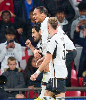 Ilkay Gündogan, DFB 21 scores, shoots goal , Tor, Treffer, Torschuss, 0-1, celebrates his goal, happy, laugh, celebration, Leroy SANE, DFB 19 in the UEFA Nations League 2022 match ENGLAND - GERMANY in Season 2022 2023 on Sept 26, 2022 in London, Great Britain.