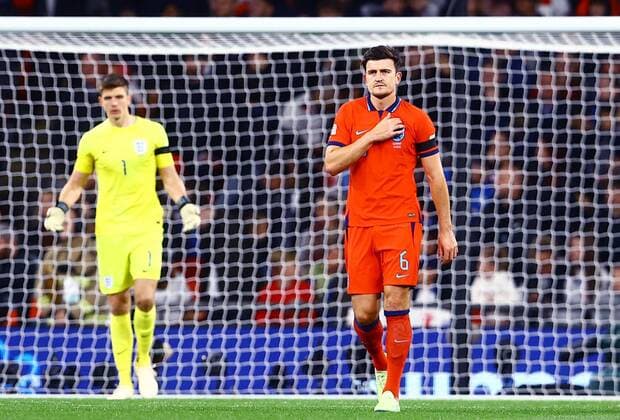 Mandatory Credit: Photo by Kieran McManus Shutterstock (13421401ca) Harry Maguire of England looks dejected after conceding a penalty. England v Germany, UEFA Nations League, Group A3, International Football, Wembley Stadium, London, UK - 26 Sep 2022 EDITORIAL USE ONLY No use with unauthorised audio, video, data, fixture lists, club league logos or live services. Online in-match use limited to 120 images, no video emulation. No use in betting, games or single club league player publications. England v Germany, UEFA Nations League, Group A3, International Football, Wembley Stadium, London, UK - 26 Sep 2022 EDITORIAL USE ONLY No use with unauthorised audio, video, data, fixture lists, club league logos or live services. Online in-match use limited to 120 images, no video emulation. No use in betting, games or single club league player publications. Copyright: xKieranxMcManus Shutterstockx 13421401ca