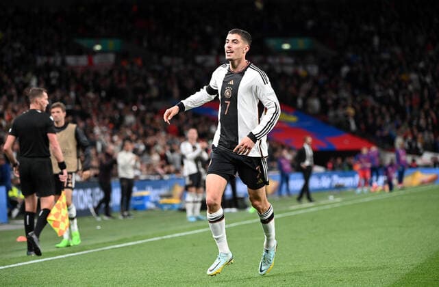 Fussball, Herren, Saison 2022 23, Nations League (Liga A, Gruppe 3, 6. Spieltag) in London, England - Deutschland, Kai Havertz (Deutschland), Jubel nach Tor zum 0:2, 26.09. 2022, Copyright: xMatthiasxKochx