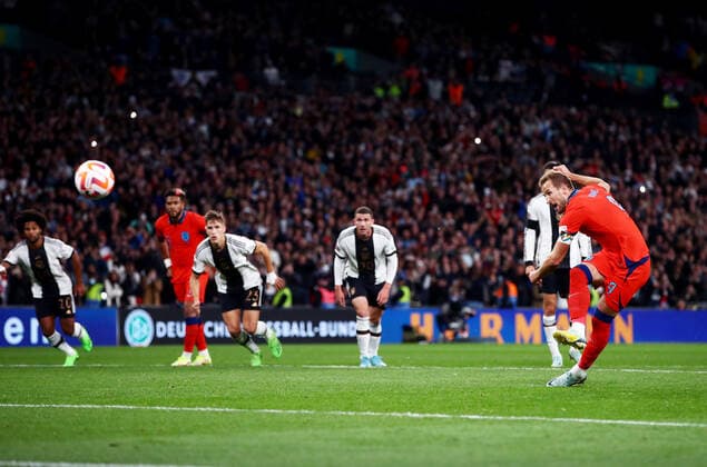 Mandatory Credit: Photo by Kieran McManus Shutterstock (13421401dj) Mason Mount of England celebrates scoring his sides second goal. England v Germany, UEFA Nations League, Group A3, International Football, Wembley Stadium, London, UK - 26 Sep 2022 EDITORIAL USE ONLY No use with unauthorised audio, video, data, fixture lists, club league logos or live services. Online in-match use limited to 120 images, no video emulation. No use in betting, games or single club league player publications. England v Germany, UEFA Nations League, Group A3, International Football, Wembley Stadium, London, UK - 26 Sep 2022 EDITORIAL USE ONLY No use with unauthorised audio, video, data, fixture lists, club league logos or live services. Online in-match use limited to 120 images, no video emulation. No use in betting, games or single club league player publications. Copyright: xKieranxMcManus Shutterstockx 13421401dj