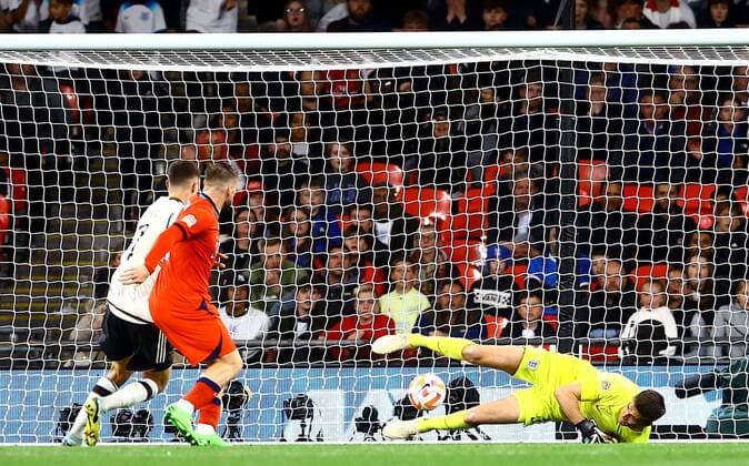 Mandatory Credit: Photo by Kieran McManus Shutterstock (13421401do) Nick Pope of England concedes a third goal to Kai Havertz of Germany. England v Germany, UEFA Nations League, Group A3, International Football, Wembley Stadium, London, UK - 26 Sep 2022 EDITORIAL USE ONLY No use with unauthorised audio, video, data, fixture lists, club league logos or live services. Online in-match use limited to 120 images, no video emulation. No use in betting, games or single club league player publications. England v Germany, UEFA Nations League, Group A3, International Football, Wembley Stadium, London, UK - 26 Sep 2022 EDITORIAL USE ONLY No use with unauthorised audio, video, data, fixture lists, club league logos or live services. Online in-match use limited to 120 images, no video emulation. No use in betting, games or single club league player publications. Copyright: xKieranxMcManus Shutterstockx 13421401do