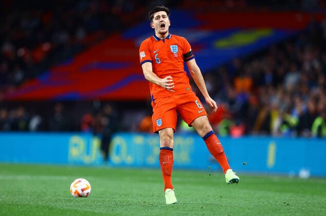Mandatory Credit: Photo by Kieran McManus Shutterstock (13421401el) Harry Maguire of England reacts. England v Germany, UEFA Nations League, Group A3, International Football, Wembley Stadium, London, UK - 26 Sep 2022 EDITORIAL USE ONLY No use with unauthorised audio, video, data, fixture lists, club league logos or live services. Online in-match use limited to 120 images, no video emulation. No use in betting, games or single club league player publications. England v Germany, UEFA Nations League, Group A3, International Football, Wembley Stadium, London, UK - 26 Sep 2022 EDITORIAL USE ONLY No use with unauthorised audio, video, data, fixture lists, club league logos or live services. Online in-match use limited to 120 images, no video emulation. No use in betting, games or single club league player publications. Copyright: xKieranxMcManus Shutterstockx 13421401el