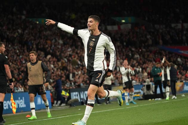 Fussball, UEFA Nations League, Gruppe C, Spiel 6 England-Deutschland , 26.09.2022, Wembley Stadion London, Kai Havertz, Deutschland ,Torjubelt, Aktion , Einzelbild