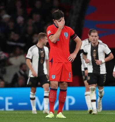 Mandatory Credit: Photo by Matt Impey Shutterstock (13422173bl) Harry Maguire of England holds his head after the 2nd Germany goal England v Germany, Football, UEFA Nations Cup, Wembley Stadium, Wembley, London, UK - 26 09 2022 Editorial use only England v Germany, Football, UEFA Nations Cup, Wembley Stadium, Wembley, London, UK - 26 09 2022 Editorial use only Copyright: xMattxImpey Shutterstockx 13422173bl