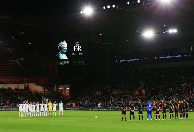 Mandatory Credit: Photo by Matt West Shutterstock (13423132f) A one minute silence is observed ahead of the game England U21, U 21 v Germany U21, Friendly, International Football, Bramall Lane, Sheffield, UK - 27 Sep 2022 EDITORIAL USE ONLY No use with unauthorised audio, video, data, fixture lists, club league logos or live services. Online in-match use limited to 120 images, no video emulation. No use in betting, games or single club league player publications. England U21 v Germany U21, Friendly, International Football, Bramall Lane, Sheffield, UK - 27 Sep 2022 EDITORIAL USE ONLY No use with unauthorised audio, video, data, fixture lists, club league logos or live services. Online in-match use limited to 120 images, no video emulation. No use in betting, games or single club league player publications. Copyright: xMattxWest Shutterstockx 13423132f
