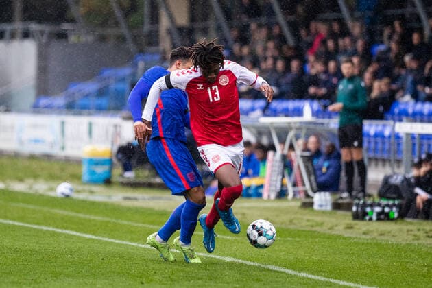 Denmark U19 v England U19, UEFA U19 Championship qualifier, Hobro, Denmark Hobro, Denmark. 27th, September 2022. Patrick Dorgu (13) of Denmark seen during the UEFA U19 Championship qualifier between Denmark and England at DS Arena in Hobro. Hobro Denmark Copyright: xGonzalesxPhoto BalazsxPopalx