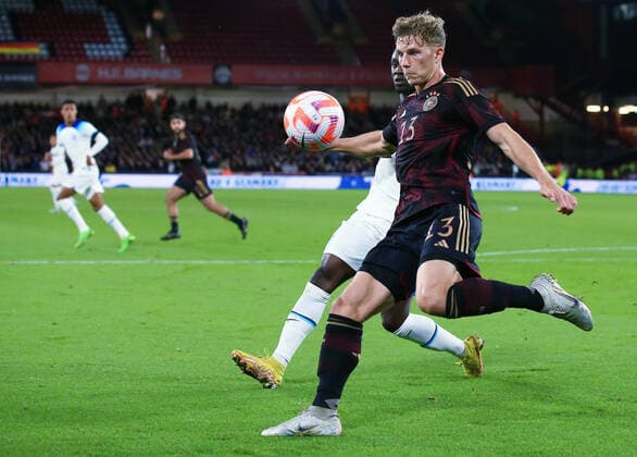 Mandatory Credit: Photo by Matt West Shutterstock (13423132cf) Yannik Keitel of Germany England U21, U 21 v Germany U21, Friendly, International Football, Bramall Lane, Sheffield, UK - 27 Sep 2022 EDITORIAL USE ONLY No use with unauthorised audio, video, data, fixture lists, club league logos or live services. Online in-match use limited to 120 images, no video emulation. No use in betting, games or single club league player publications. England U21 v Germany U21, Friendly, International Football, Bramall Lane, Sheffield, UK - 27 Sep 2022 EDITORIAL USE ONLY No use with unauthorised audio, video, data, fixture lists, club league logos or live services. Online in-match use limited to 120 images, no video emulation. No use in betting, games or single club league player publications. Copyright: xMattxWest Shutterstockx 13423132cf