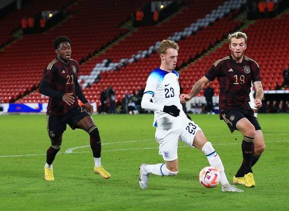 Mandatory Credit: Photo by Matt West Shutterstock (13423132eb) Cole Palmer of England England U21, U 21 v Germany U21, Friendly, International Football, Bramall Lane, Sheffield, UK - 27 Sep 2022 EDITORIAL USE ONLY No use with unauthorised audio, video, data, fixture lists, club league logos or live services. Online in-match use limited to 120 images, no video emulation. No use in betting, games or single club league player publications. England U21 v Germany U21, Friendly, International Football, Bramall Lane, Sheffield, UK - 27 Sep 2022 EDITORIAL USE ONLY No use with unauthorised audio, video, data, fixture lists, club league logos or live services. Online in-match use limited to 120 images, no video emulation. No use in betting, games or single club league player publications. Copyright: xMattxWest Shutterstockx 13423132eb