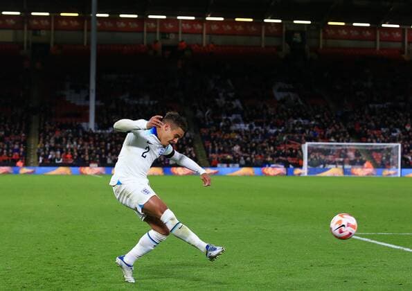 Mandatory Credit: Photo by Matt West Shutterstock (13423132dy) Max Aarons of England England U21, U 21 v Germany U21, Friendly, International Football, Bramall Lane, Sheffield, UK - 27 Sep 2022 EDITORIAL USE ONLY No use with unauthorised audio, video, data, fixture lists, club league logos or live services. Online in-match use limited to 120 images, no video emulation. No use in betting, games or single club league player publications. England U21 v Germany U21, Friendly, International Football, Bramall Lane, Sheffield, UK - 27 Sep 2022 EDITORIAL USE ONLY No use with unauthorised audio, video, data, fixture lists, club league logos or live services. Online in-match use limited to 120 images, no video emulation. No use in betting, games or single club league player publications. Copyright: xMattxWest Shutterstockx 13423132dy