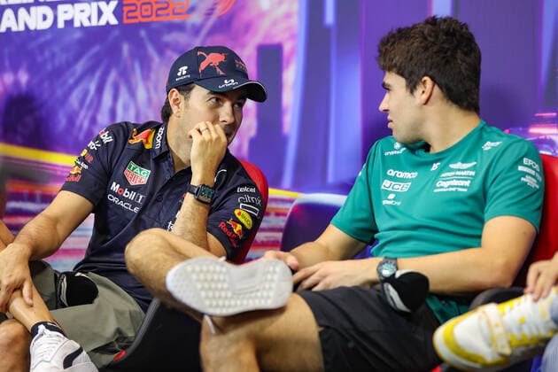 PEREZ Sergio (mex), Red Bull Racing RB18, STROLL Lance (can), Aston Martin F1 Team AMR22, portrait, press conference, PK, Pressekonferenz during the Formula 1 Singapore Airlines Singapore Grand Prix 2022, 17th round of the 2022 FIA Formula One World Championship, WM, Weltmeisterschaft from September 30 to October 02, 2022 on the Marina Bay Street Circuit, in Singapore - F1 - SINGAPORE GRAND PRIX 2022 DPPI Panoramic AV6_2272