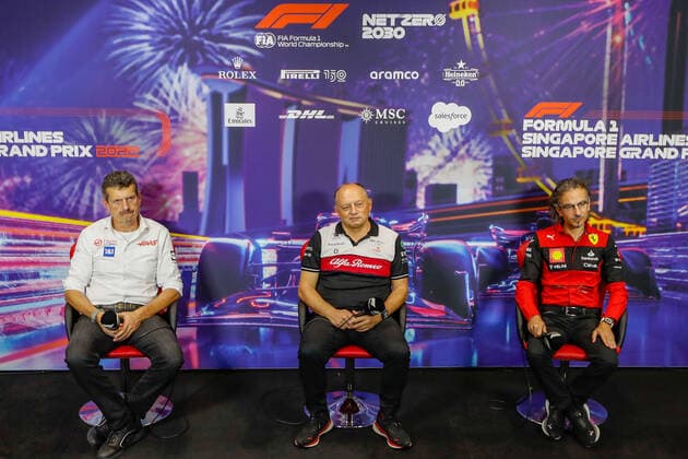 STEINER Guenther (ita), Team Principal of Haas F1 team, VASSEUR Frederic (fra), Team Principal of Alfa Romeo F1 Team ORLEN, MEKIES Laurent (fra), Racing Director of the Scuderia Ferrari, portrait, press conference, PK, Pressekonferenz during the Formula 1 Singapore Airlines Singapore Grand Prix 2022, 17th round of the 2022 FIA Formula One World Championship, WM, Weltmeisterschaft from September 30 to October 02, 2022 on the Marina Bay Street Circuit, in Singapore - F1 - SINGAPORE GRAND PRIX 2022 DPPI Panoramic _V2_1558