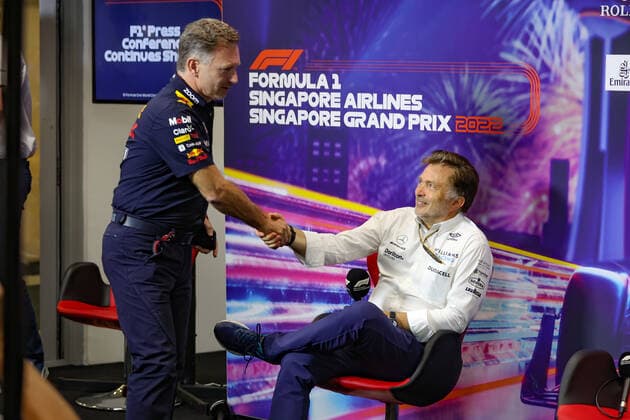 HORNER Christian (gbr), Team Principal of Red Bull Racing, portrait, CAPITO Jost, Chief Executive Officer of Williams Racing, portrait, press conference, PK, Pressekonferenz during the Formula 1 Singapore Airlines Singapore Grand Prix 2022, 17th round of the 2022 FIA Formula One World Championship, WM, Weltmeisterschaft from September 30 to October 02, 2022 on the Marina Bay Street Circuit, in Singapore - F1 - SINGAPORE GRAND PRIX 2022 DPPI Panoramic AV6_4293