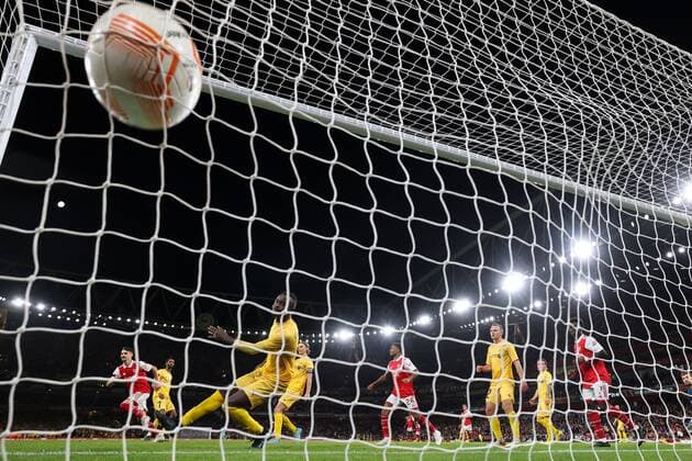 Mandatory Credit: Photo by Simon Dael Shutterstock (13442648av) Fábio Vieira of Arsenal celebrates after scoring a goal (3-0) Arsenal v Bodo Glimt, UEFA Europa League, Group A, Football, Emirates Stadium, London, UK - 06 Oct 2022 EDITORIAL USE ONLY No use with unauthorised audio, video, data, fixture lists, club league logos or live services. Online in-match use limited to 120 images, no video emulation. No use in betting, games or single club league player publications. Arsenal v Bodo Glimt, UEFA Europa League, Group A, Football, Emirates Stadium, London, UK - 06 Oct 2022 EDITORIAL USE ONLY No use with unauthorised audio, video, data, fixture lists, club league logos or live services. Online in-match use limited to 120 images, no video emulation. No use in betting, games or single club league player publications. Copyright: xSimonxDael Shutterstockx 13442648av