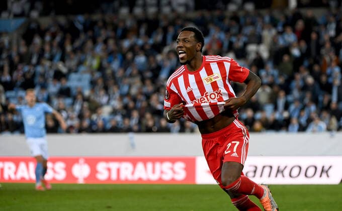 Fussball, Herren, Saison 2022 2023, Europa League, Malmö FF - 1. FC Union Berlin (Gruppenphase, Gruppe D, 3. Spieltag), Sheraldo Becker (1. FC Union), Jubel nach Tor zum 1:0, 06.10. 2022, Copyright: xMatthiasxKochx